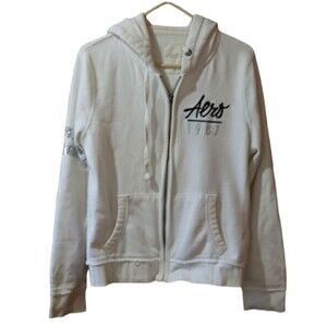 Aeropostale White Full Zip Sparkly Collegiate 87 Hooded Track Jacket XL